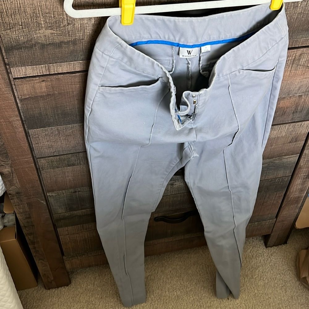 Gray Skinny-Leg Slacks, Size 8